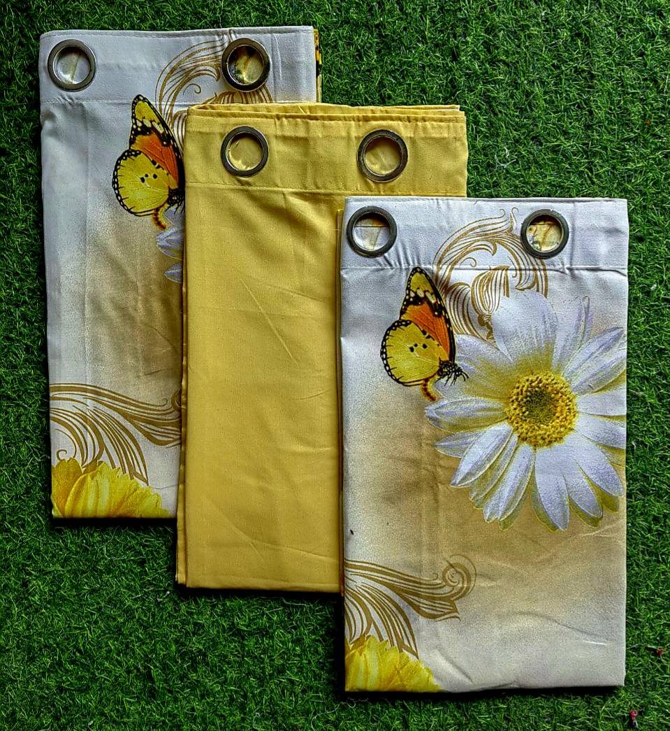 Flower White Yellow 3in1 Curtain